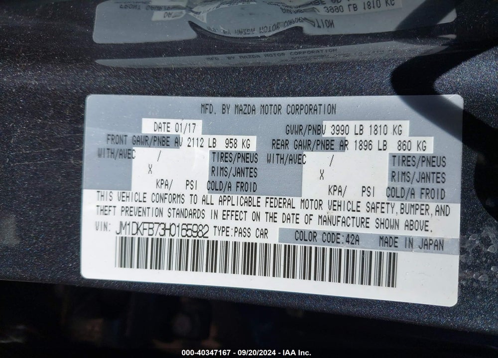 2017 MAZDA CX-3 SPORT VIN: JM1DKFB73H0165982