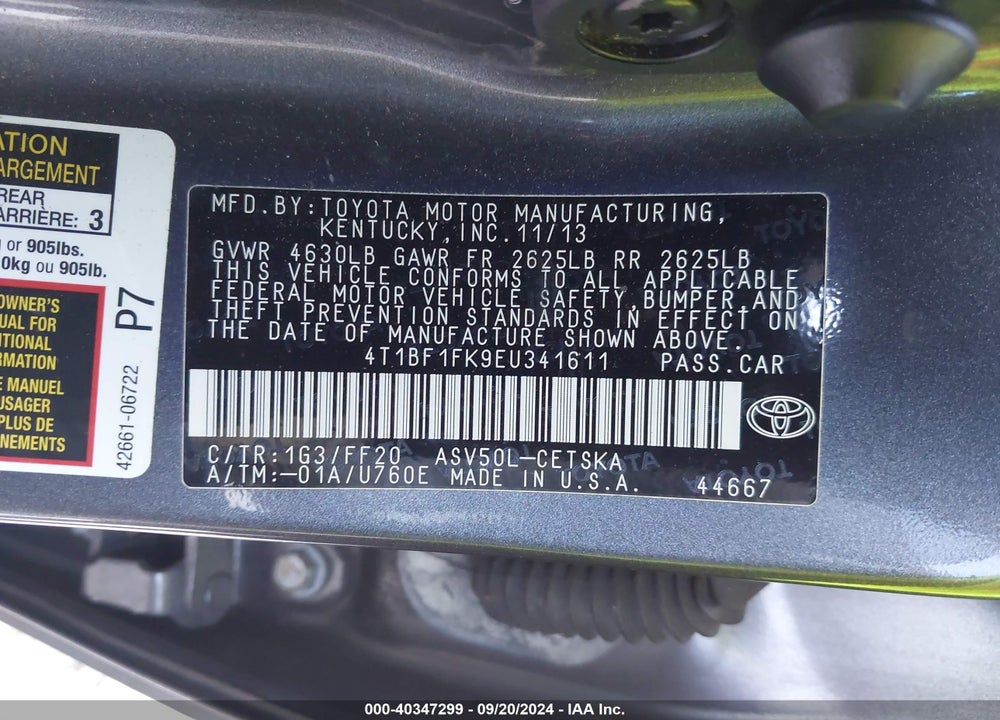 2014 TOYOTA CAMRY SE VIN: 4T1BF1FK9EU341611