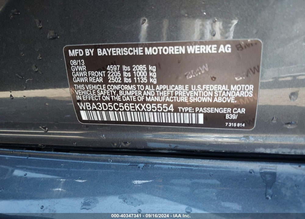 2014 BMW 328D XDRIVE VIN: WBA3D5C56EKX95554