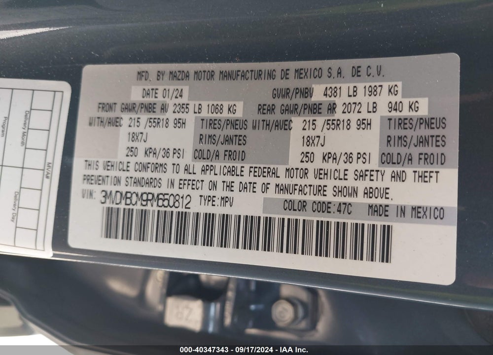 2024 MAZDA CX-30 VIN: 3MVDMBCM9RM650812