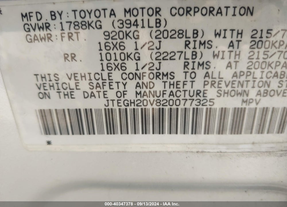 2002 TOYOTA RAV4 VIN: JTEGH20V820077325