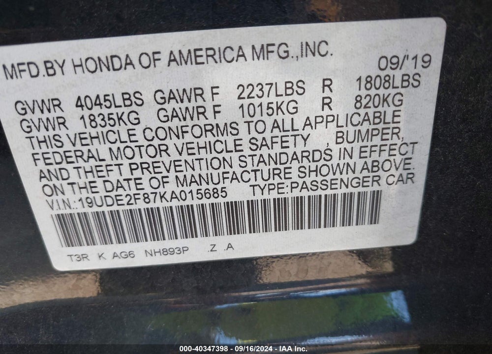 2019 ACURA ILX PREMIUM A-SPEC PACKAGES/TECHNOLOGY A-SPEC PACKAGES VIN: 19UDE2F87KA015685