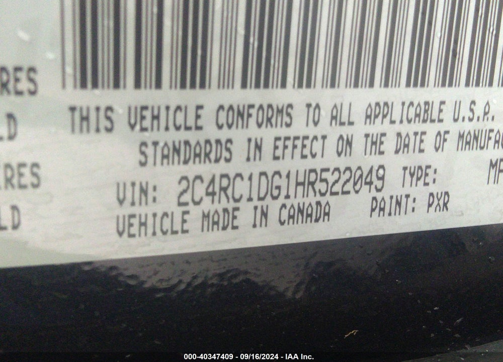 2017 CHRYSLER PACIFICA TOURING VIN: 2C4RC1DG1HR522049