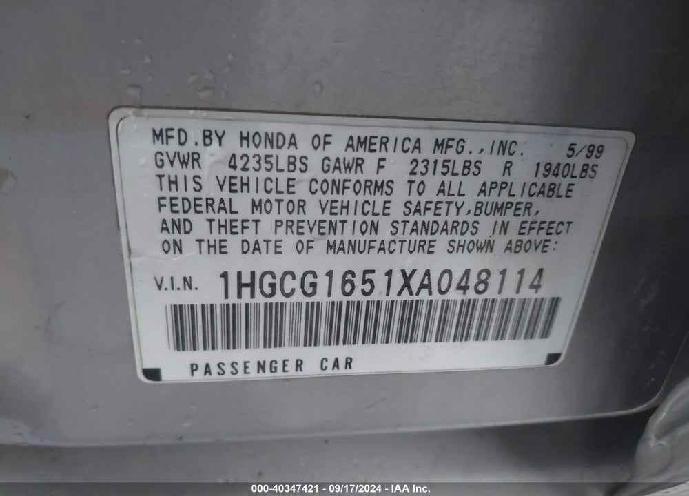 1999 HONDA ACCORD EX V6 VIN: 1HGCG1651XA048114