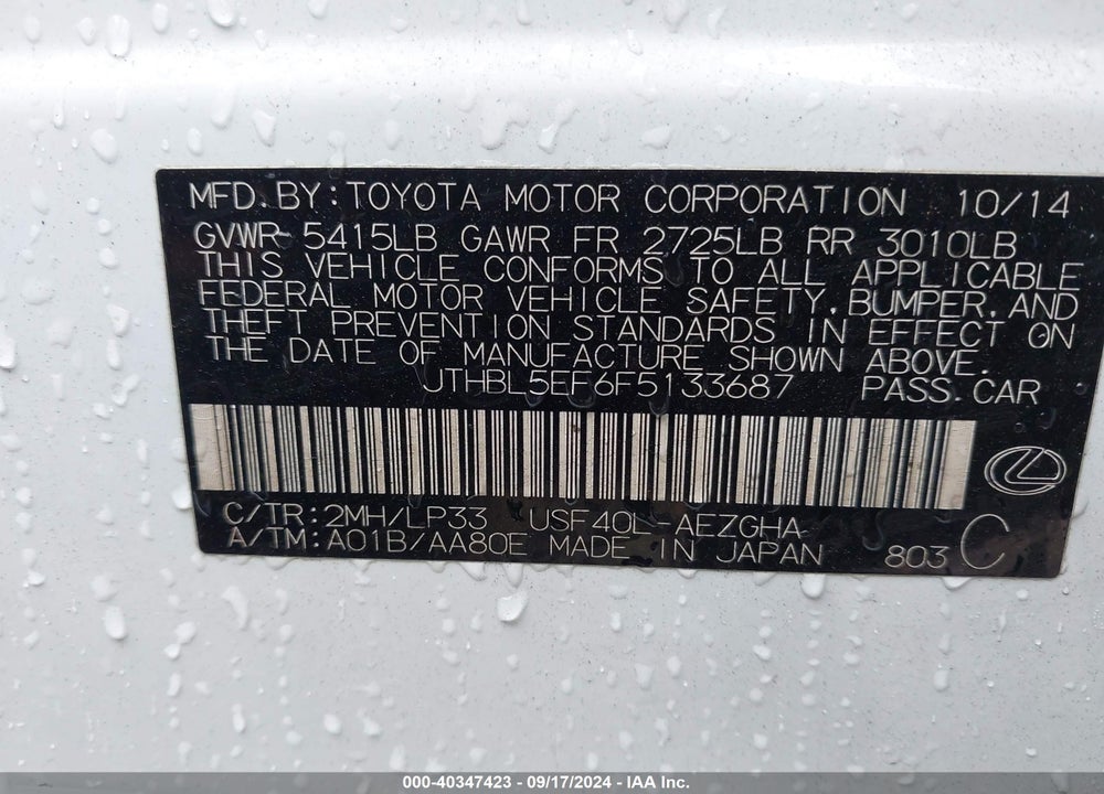 2015 LEXUS LS 460 CRAFTED LINE VIN: JTHBL5EF6F5133687