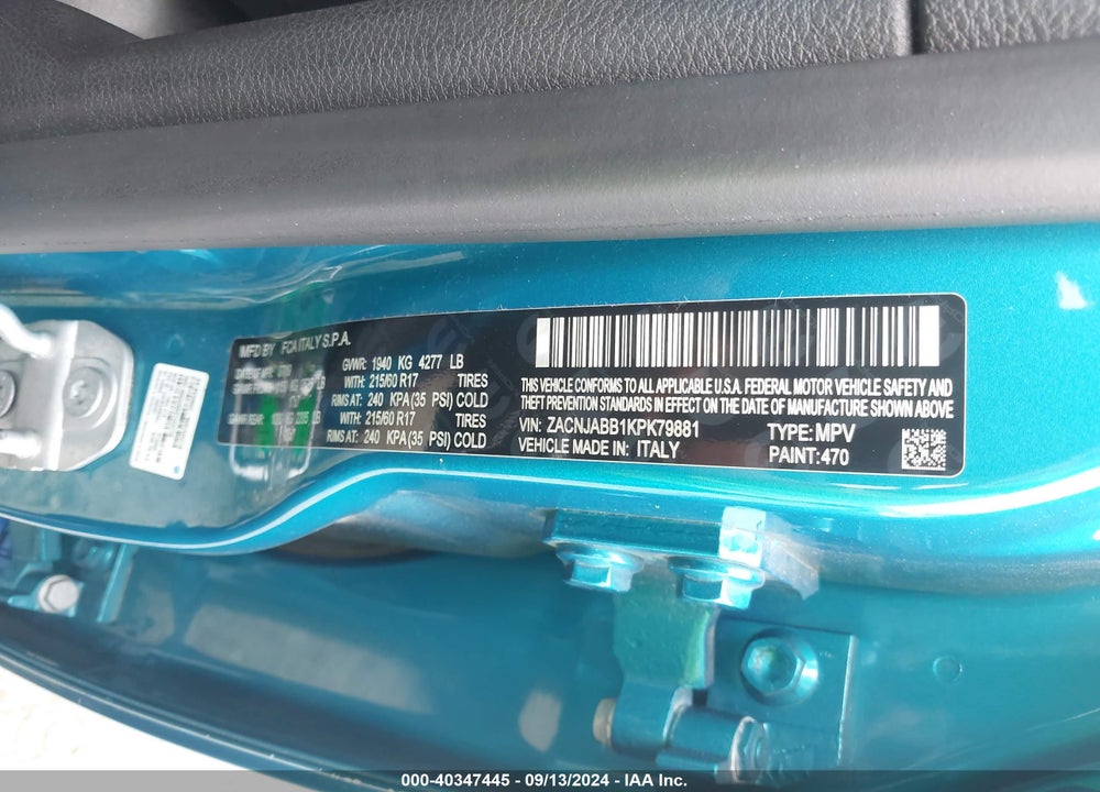 2019 JEEP RENEGADE LATITUDE FWD VIN: ZACNJABB1KPK79881