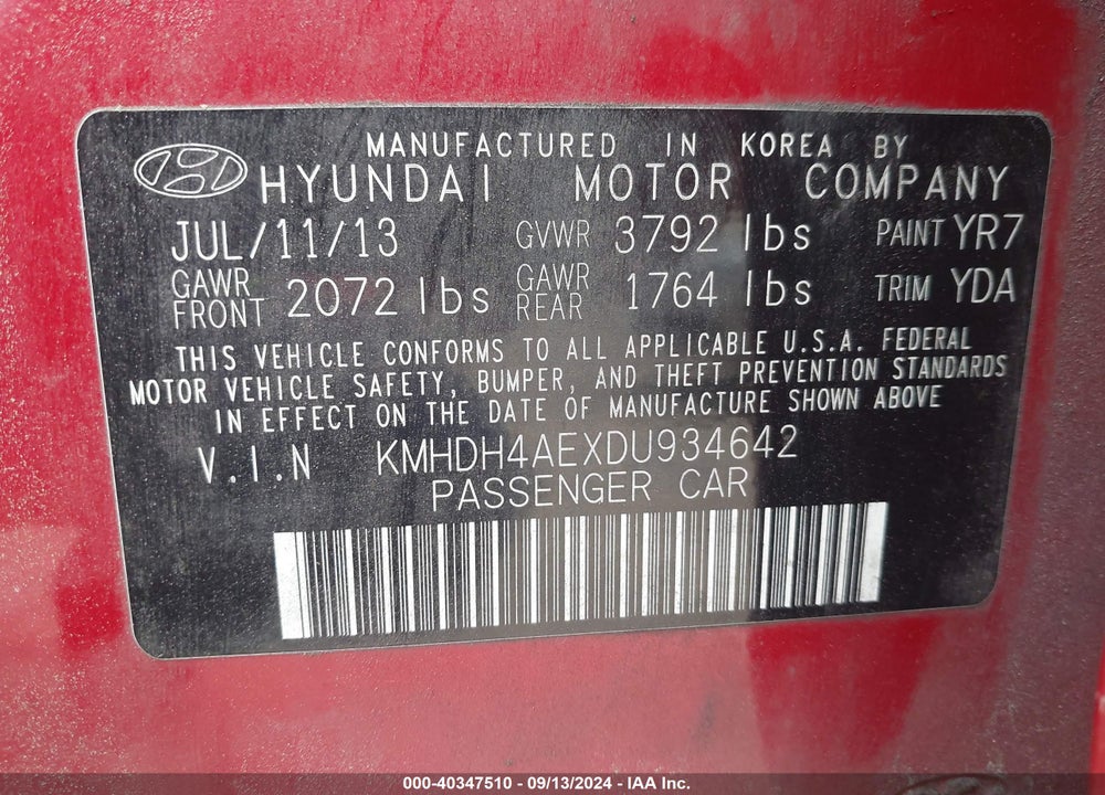 2013 HYUNDAI ELANTRA GLS VIN: KMHDH4AEXDU934642