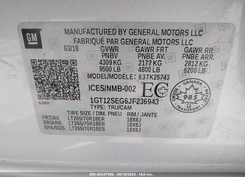 2018 GMC SIERRA 2500HD SLE VIN: 1GT12SEG6JF236943