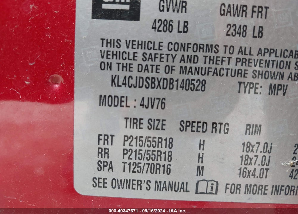 2013 BUICK ENCORE PREMIUM VIN: KL4CJDSBXDB140528