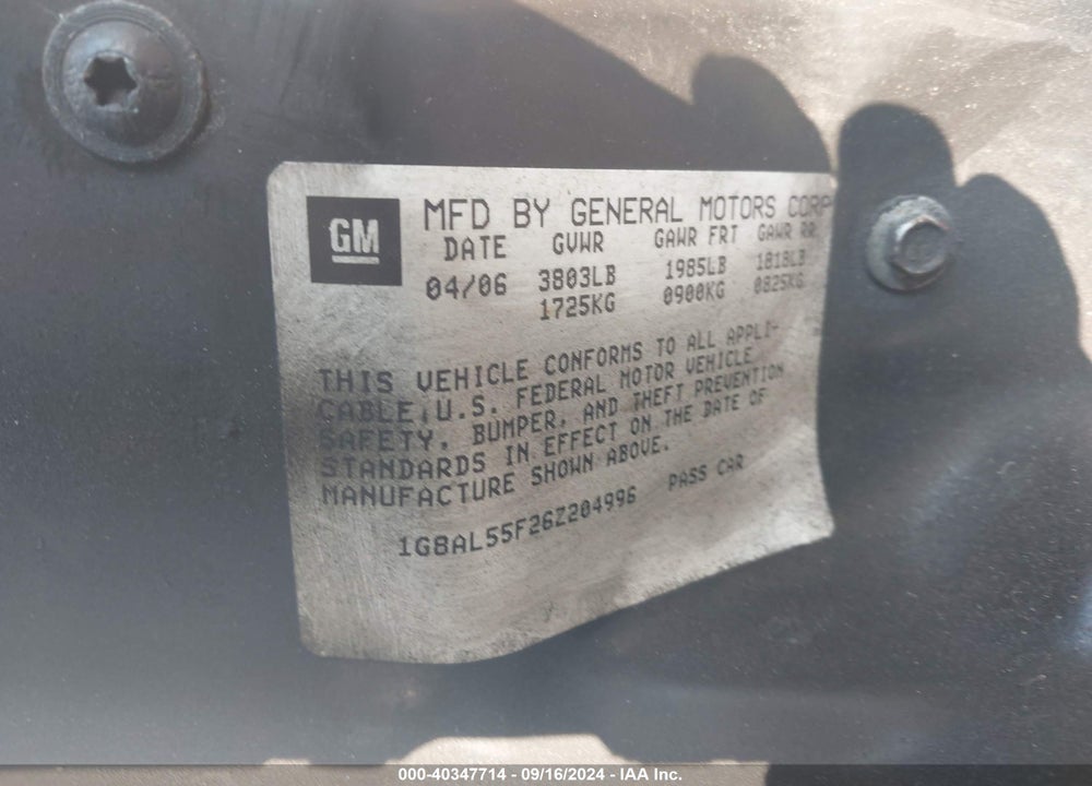 2006 SATURN ION 3 VIN: 1G8AL55F26Z204996