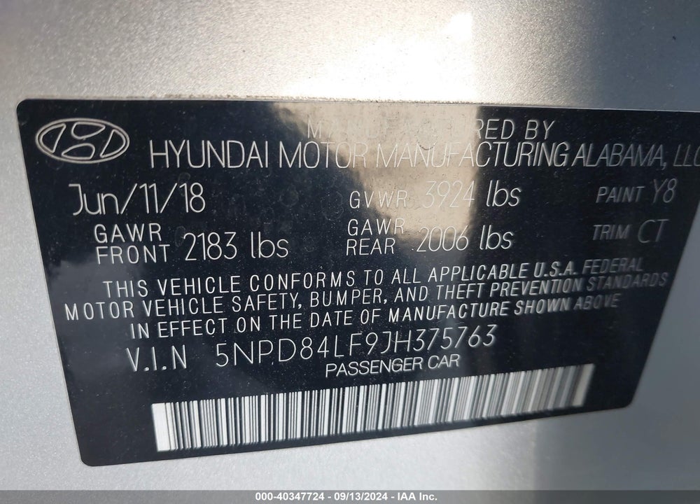 2018 HYUNDAI ELANTRA VALUE EDITION VIN: 5NPD84LF9JH375763