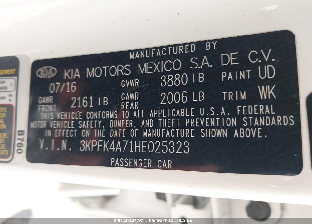 2017 KIA FORTE LX VIN: 3KPFK4A71HE025323