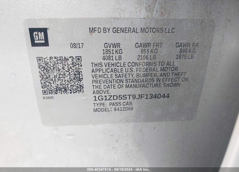 2018 CHEVROLET MALIBU LT VIN: 1G1ZD5ST9JF134044
