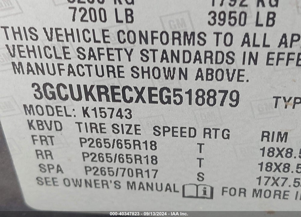 2014 CHEVROLET SILVERADO 1500 1LT VIN: 3GCUKRECXEG518879