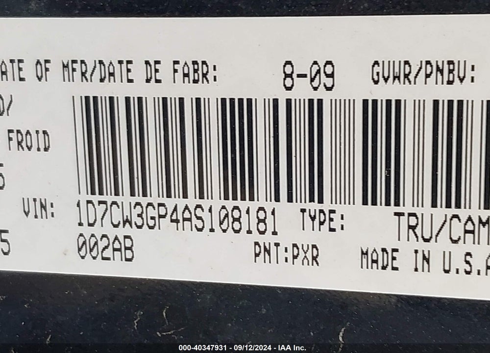 2010 DODGE DAKOTA SXT VIN: 1D7CW3GP4AS108181