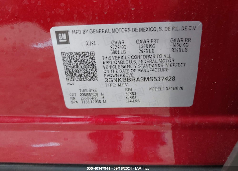 2021 CHEVROLET BLAZER FWD 1LT VIN: 3GNKBBRA3MS537428
