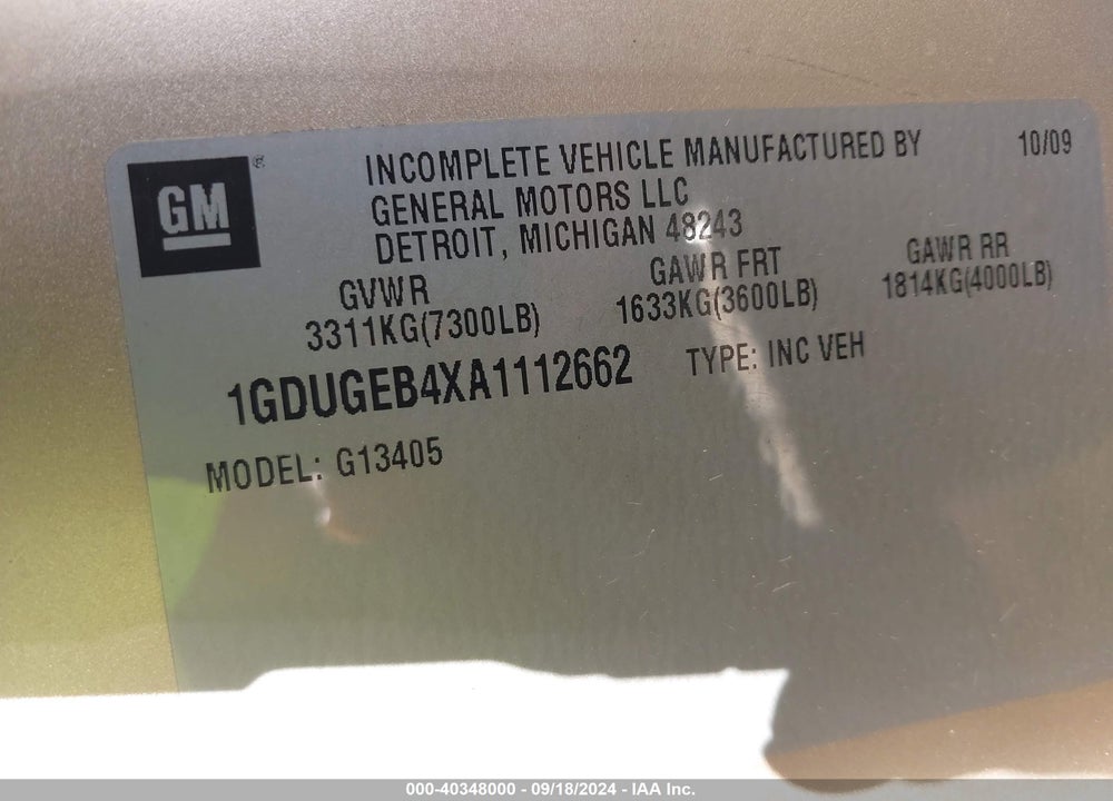 2010 GMC SAVANA 1500 UPFITTER VIN: 1GDUGEB4XA1112662