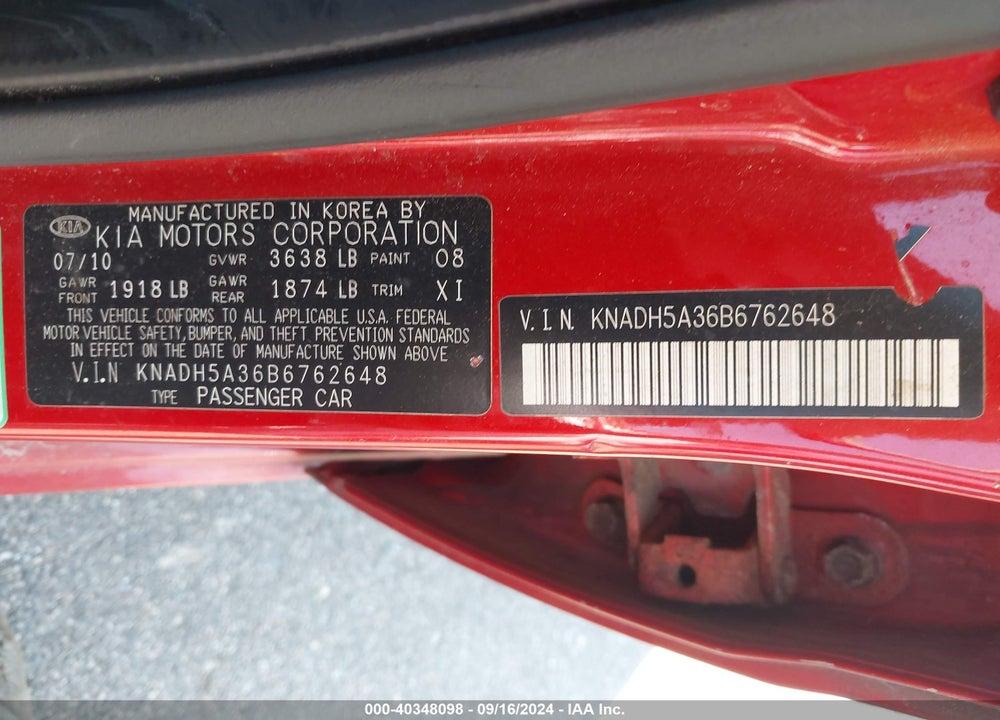 2011 KIA RIO5 LX VIN: KNADH5A36B6762648