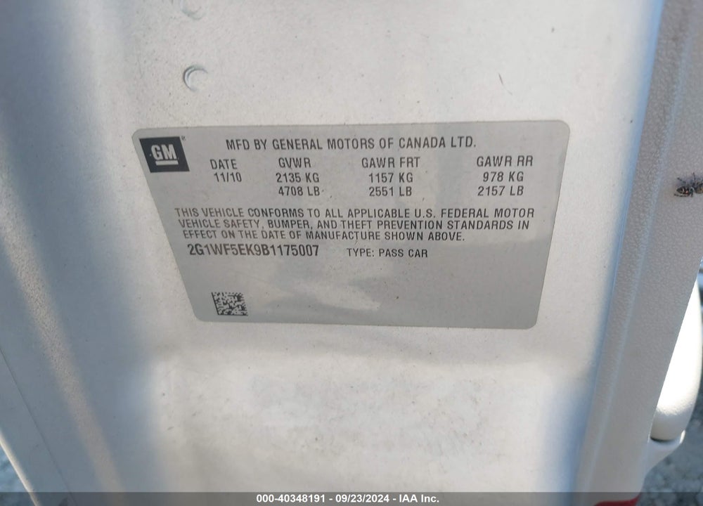 2011 CHEVROLET IMPALA LS VIN: 2G1WF5EK9B1175007