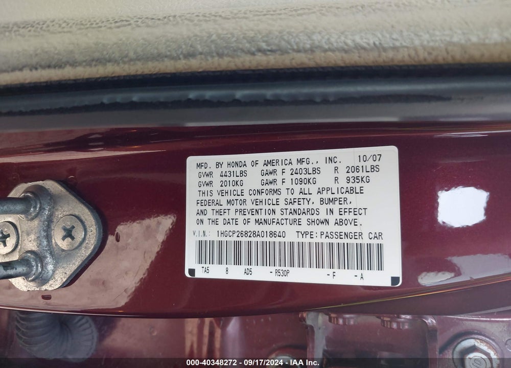 2008 HONDA ACCORD 2.4 EX-L VIN: 1HGCP26828A018640