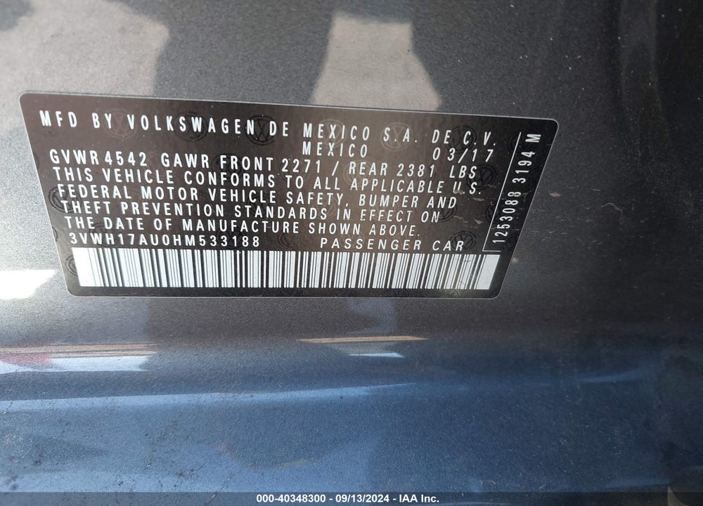 2017 VOLKSWAGEN GOLF ALLTRACK TSI S/TSI SE/TSI SEL VIN: 3VWH17AU0HM533188
