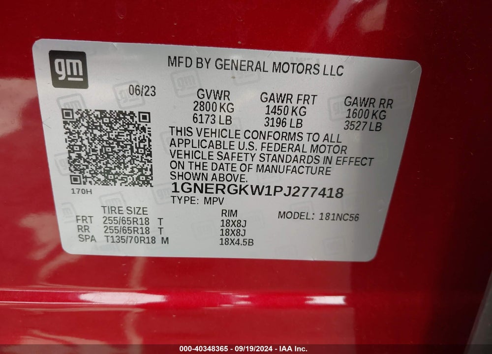 2023 CHEVROLET TRAVERSE FWD LT CLOTH VIN: 1GNERGKW1PJ277418