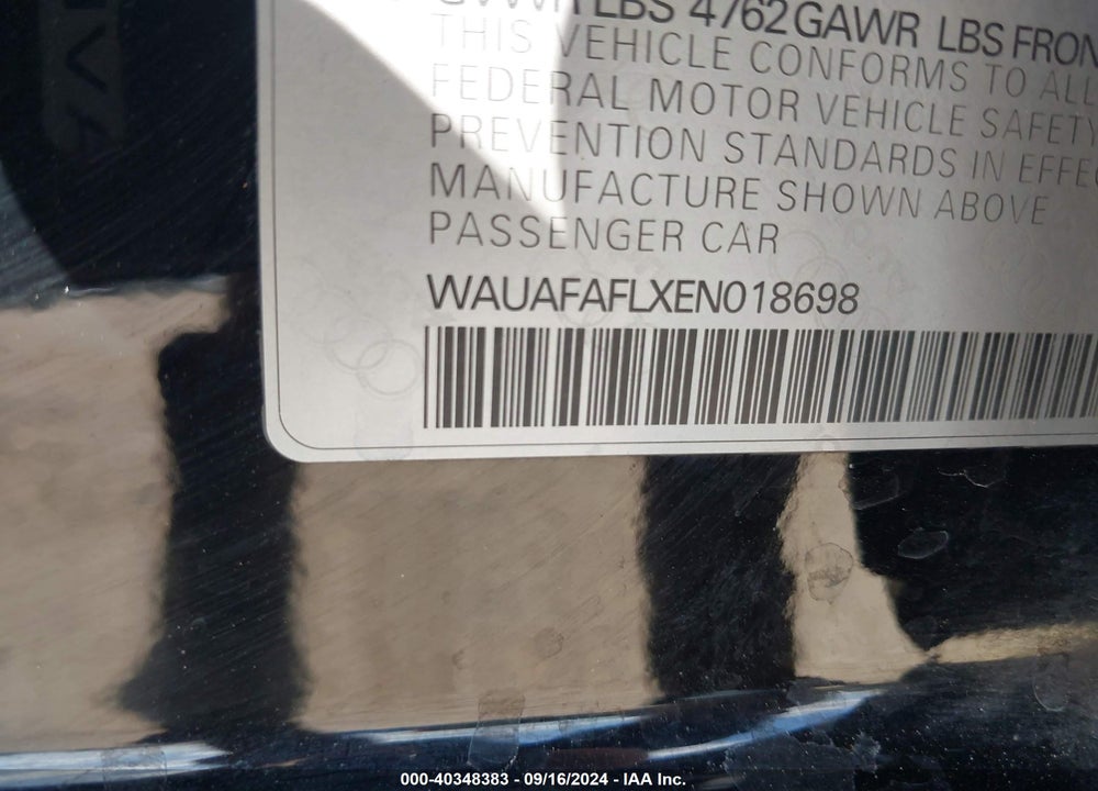 2014 AUDI A4 2.0T PREMIUM VIN: WAUAFAFLXEN018698