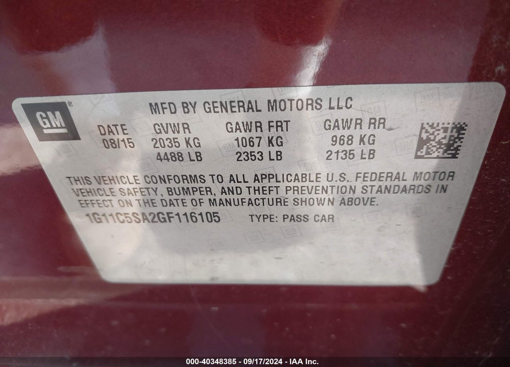 2016 CHEVROLET MALIBU LIMITED LT VIN: 1G11C5SA2GF116105