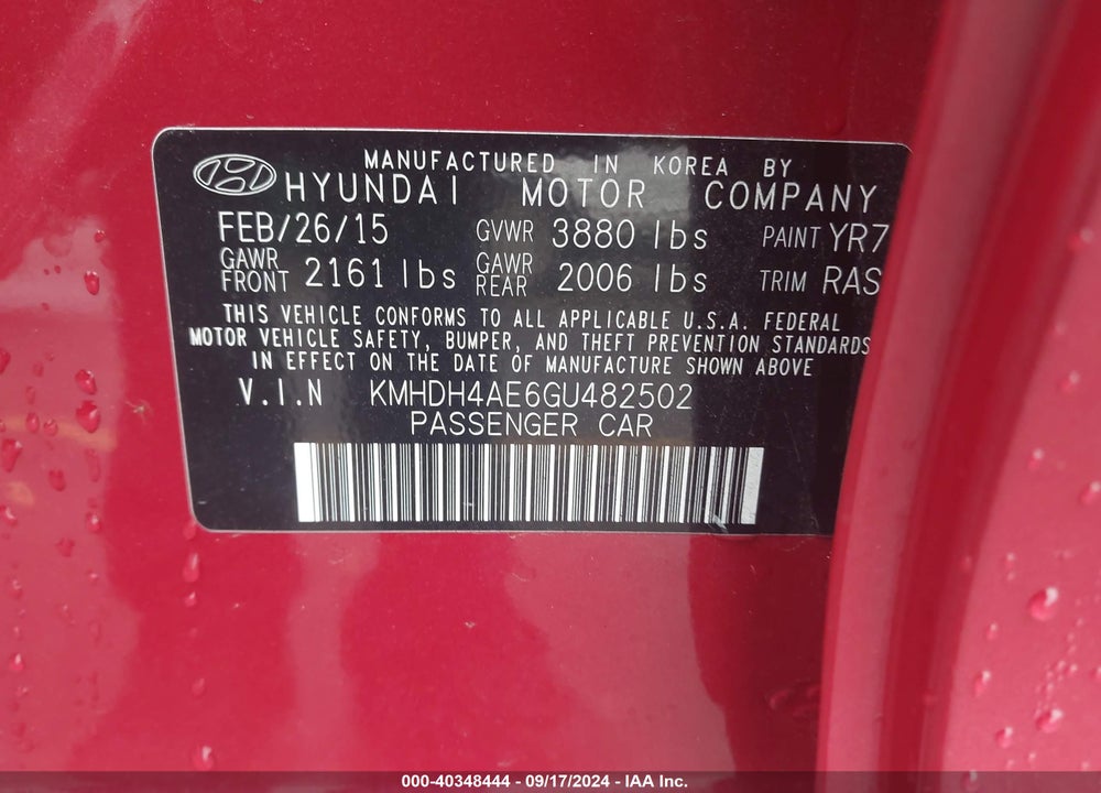 2016 HYUNDAI ELANTRA SE VIN: KMHDH4AE6GU482502