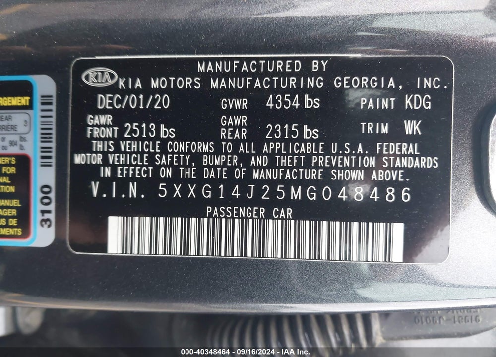 2021 KIA K5 LXS VIN: 5XXG14J25MG048486