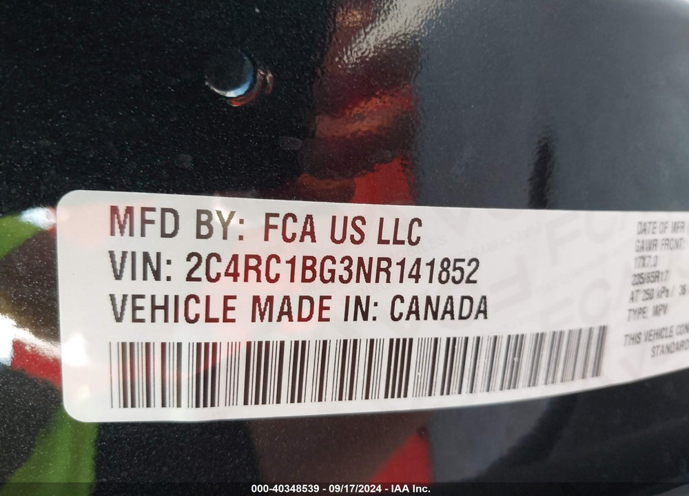 2022 CHRYSLER PACIFICA TOURING L VIN: 2C4RC1BG3NR141852