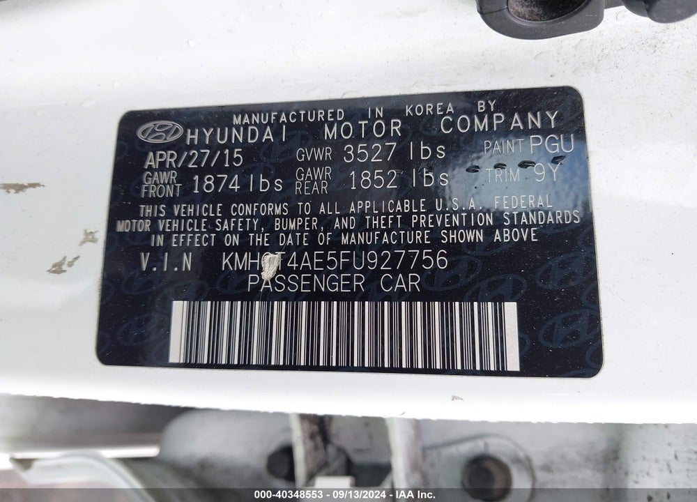 2015 HYUNDAI ACCENT VIN: KMHCT4AE5FU927756