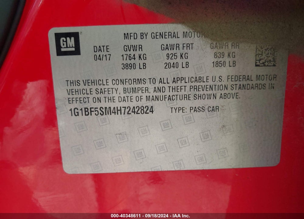 2017 CHEVROLET CRUZE PREMIER AUTO VIN: 1G1BF5SM4H7242824