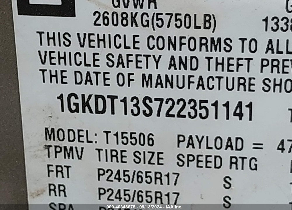 2002 GMC ENVOY SLT VIN: 1GKDT13S722351141