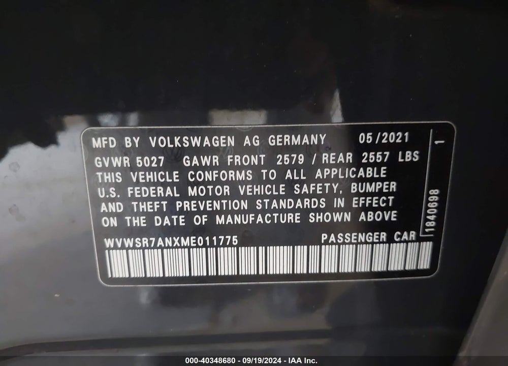 2021 VOLKSWAGEN ARTEON 2.0T SEL R-LINE VIN: WVWSR7ANXME011775