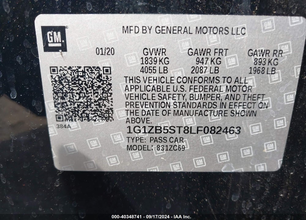 2020 CHEVROLET MALIBU FWD LS VIN: 1G1ZB5ST8LF082463