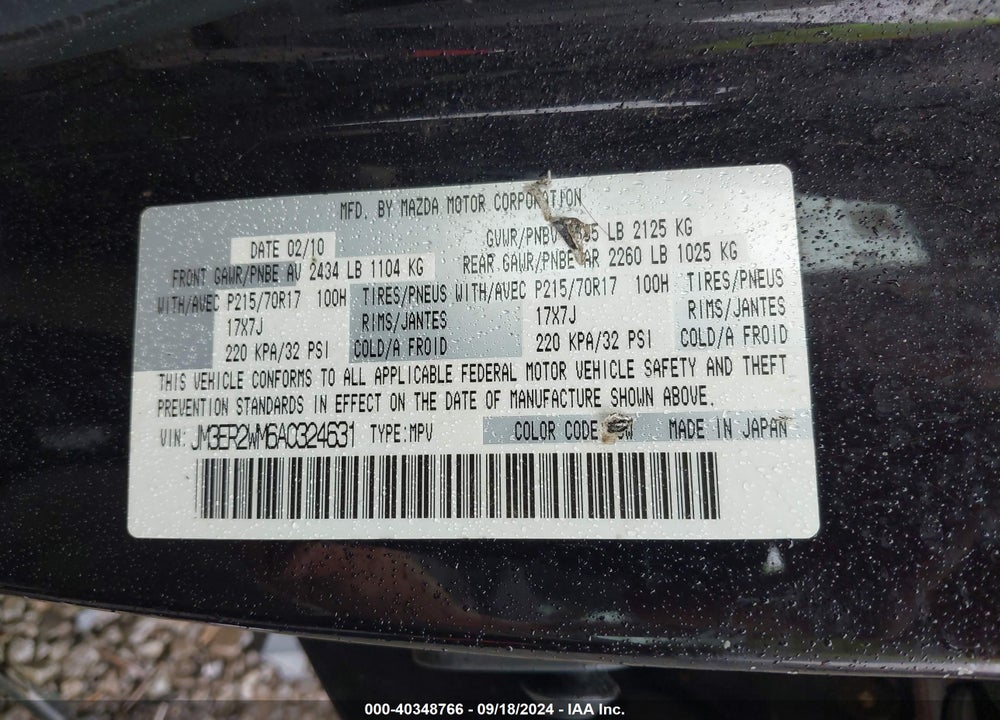 2010 MAZDA CX-7 VIN: JM3ER2WM6A0324631