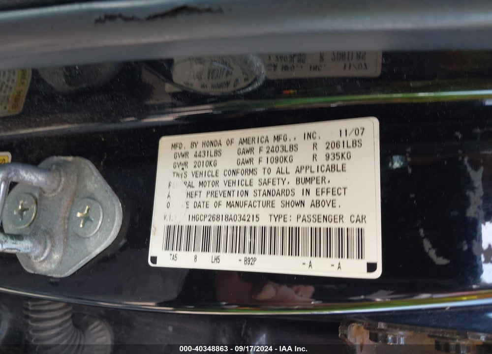 2008 HONDA ACCORD 2.4 EX-L VIN: 1HGCP26818A034215