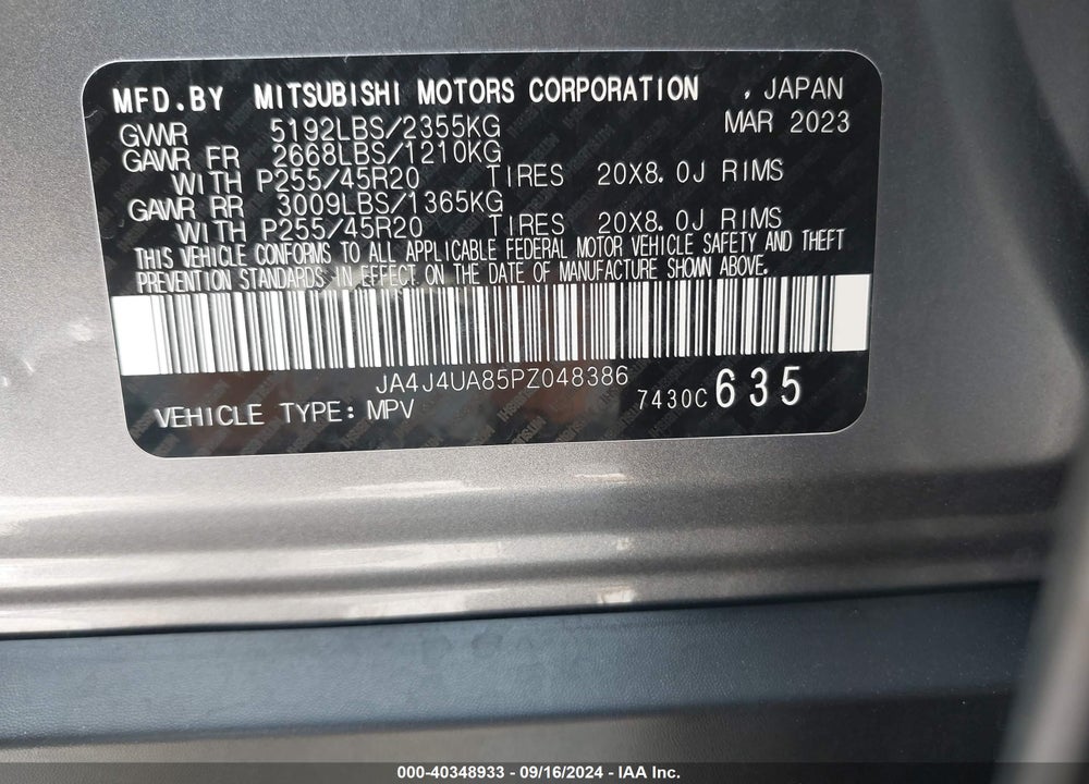 2023 MITSUBISHI OUTLANDER SE BLACK EDITION S-AWC VIN: JA4J4UA85PZ048386