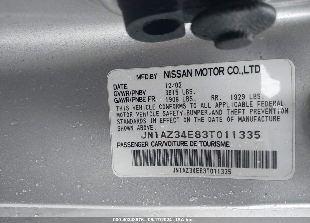 2003 NISSAN 350Z TOURING VIN: JN1AZ34E83T011335