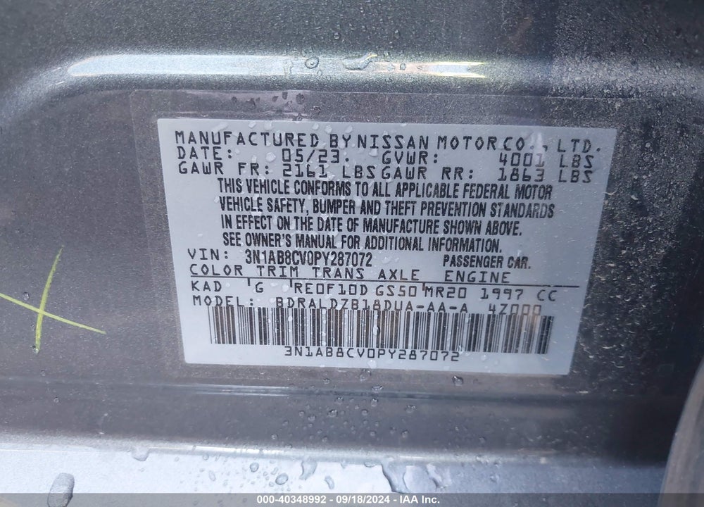 2023 NISSAN SENTRA SV XTRONIC CVT VIN: 3N1AB8CV0PY287072