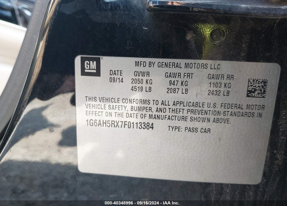 2015 CADILLAC ATS LUXURY VIN: 1G6AH5RX7F0113384