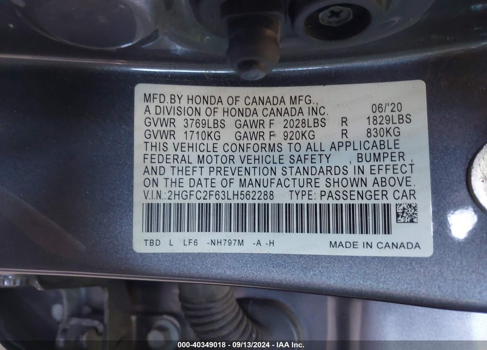 2020 HONDA CIVIC LX VIN: 2HGFC2F63LH562288