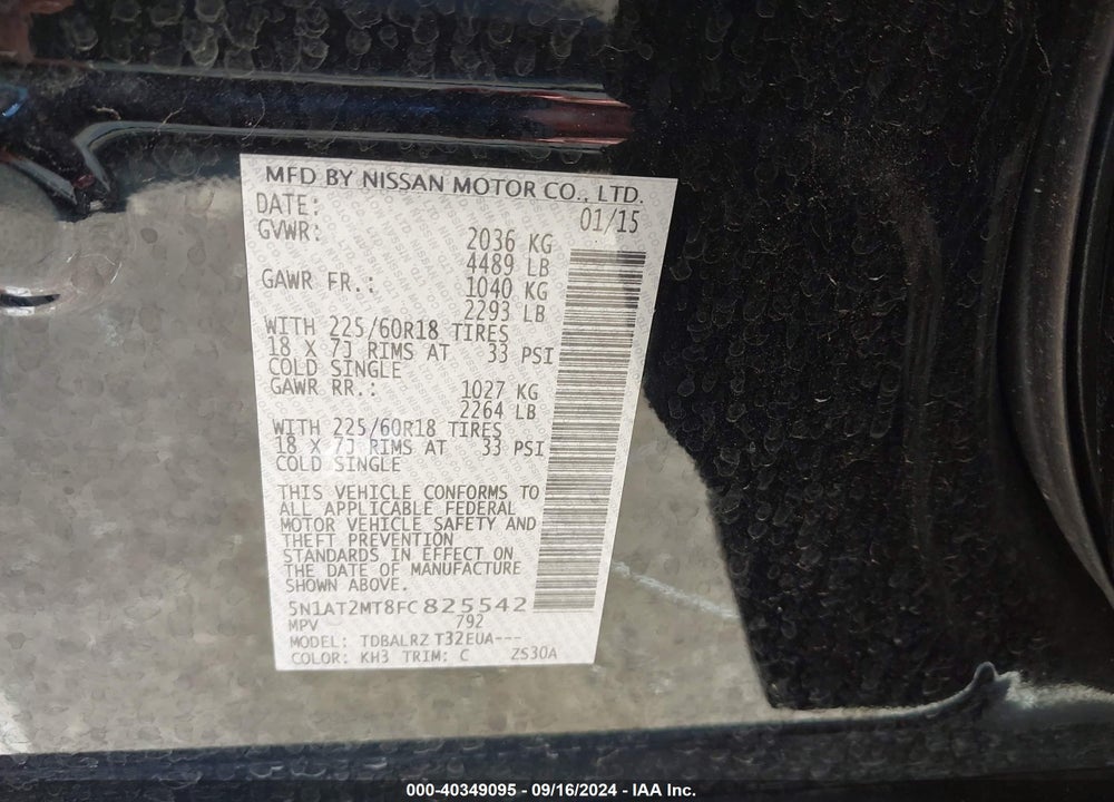 2015 NISSAN ROGUE SL VIN: 5N1AT2MT8FC825542