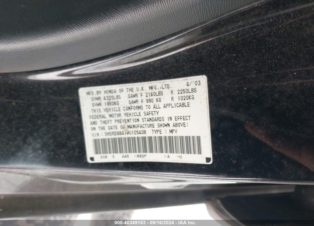 2003 HONDA CR-V LX VIN: SHSRD68413U105408