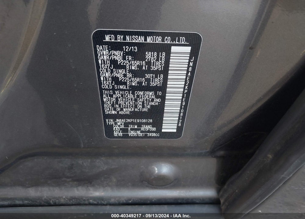 2014 NISSAN QUEST SV VIN: JN8AE2KP1E9108128