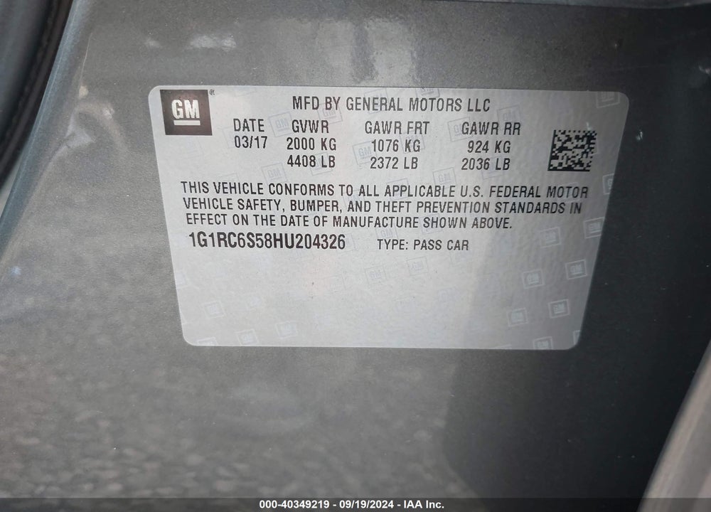 2017 CHEVROLET VOLT LT VIN: 1G1RC6S58HU204326
