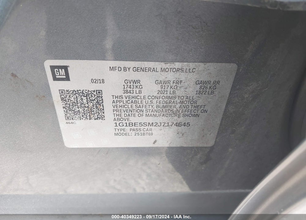 2018 CHEVROLET CRUZE LT AUTO VIN: 1G1BE5SM2J7174645