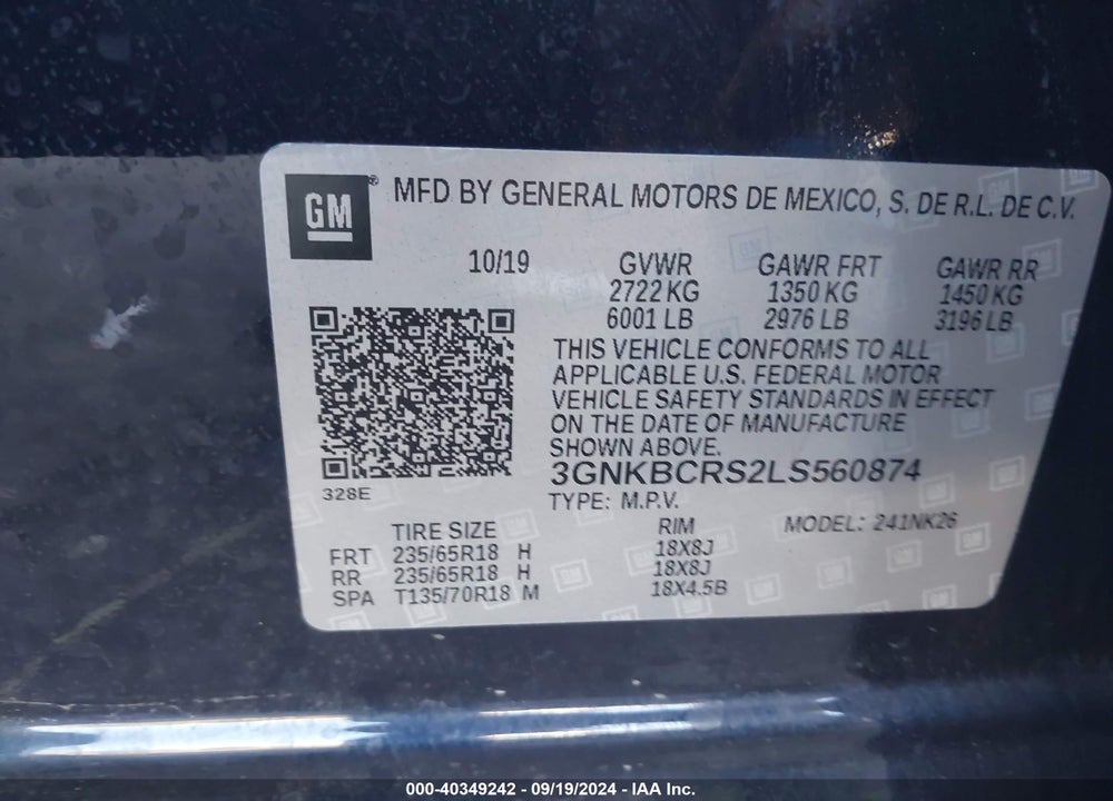 2020 CHEVROLET BLAZER FWD 2LT VIN: 3GNKBCRS2LS560874