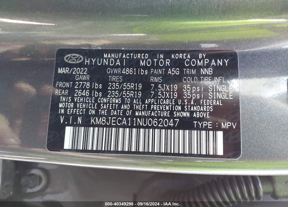2022 HYUNDAI TUCSON HYBRID LIMITED VIN: KM8JECA11NU062047